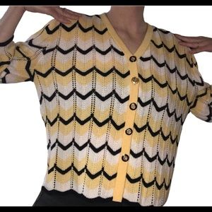 Vintage Black Yellow and White Striped Cardigan
